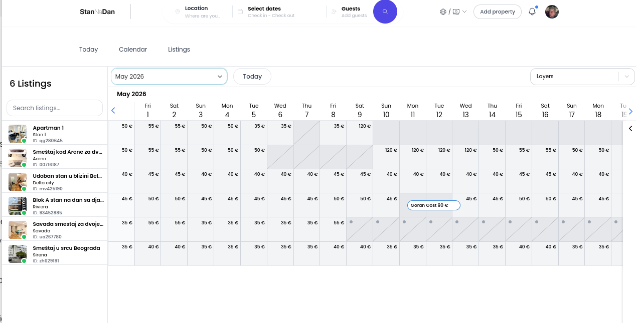 StanNaDan multi-property availability calendar