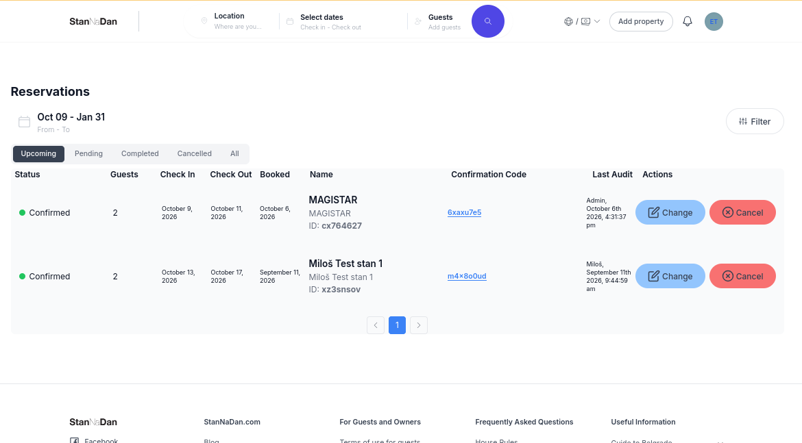StanNaDan reservation management interface